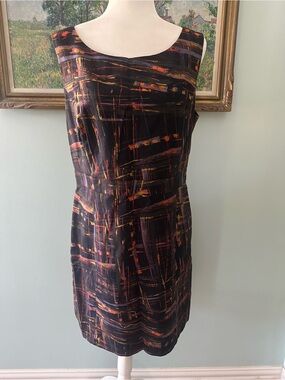 Tabitha Black Sheath Dress with Orange and Purple Abstract Brushprint